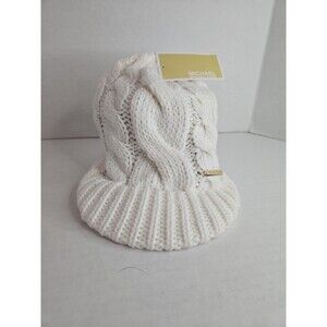 NWT MICHAEL KORS Cable Knit Cream Newsboy Beanie Cap Warm Hat 100% Acrylic Logo